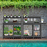 SERWALL Potting Bench Outdoor Potting Table with Sink, HDPE Potting Benches for Outside Gardening Table All Weather Use- Gray SERWALL
