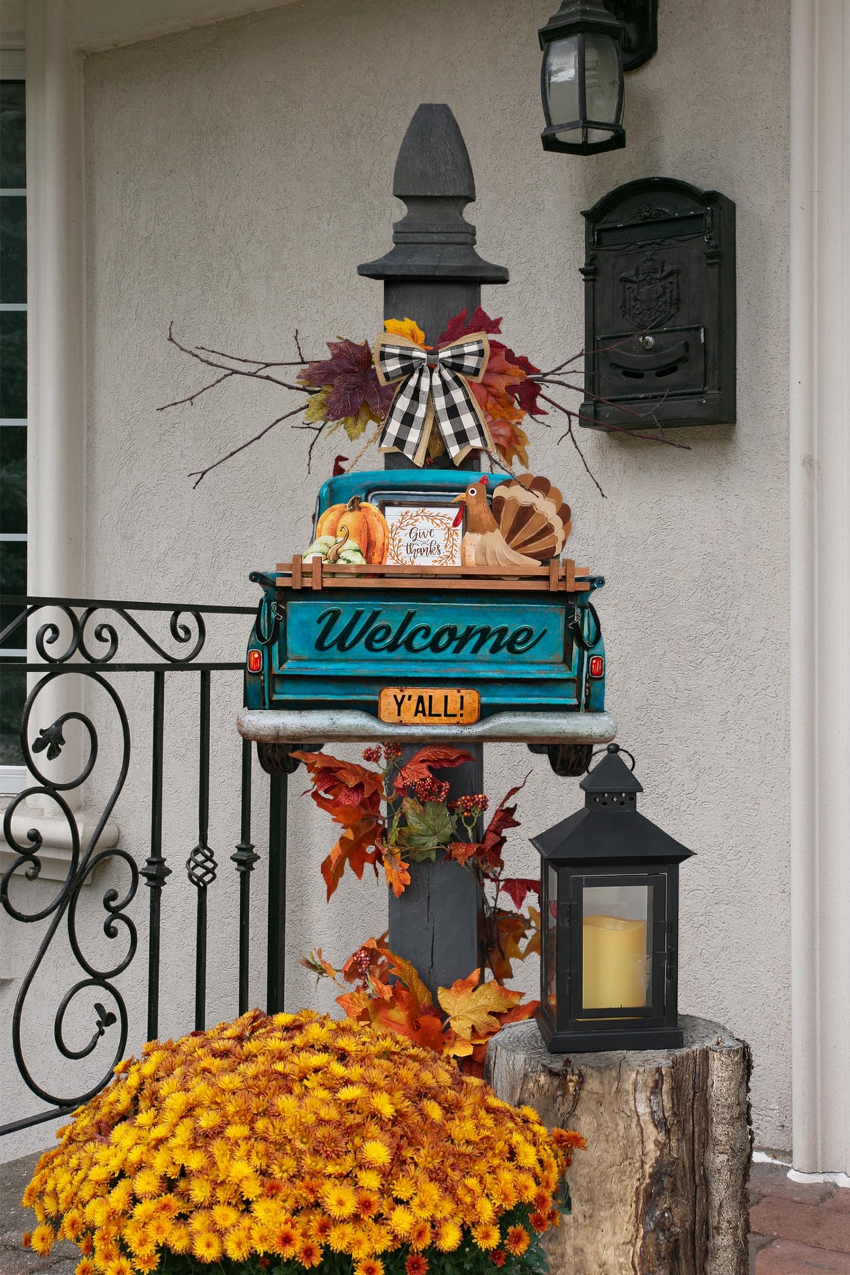 Interchangeable Welcome Sign for Front Door Blue Farmhouse Truck Decor Hanging Sign with 11 Interchangeable Seasonal and Holiday Decor Signs 12x14 in. (Blue Farmhouse Truck) Parallel Decor