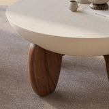 homary Round Concrete Coffee Table with Premium Walnut Ash Wood Legs, Modern Minimalist Cement Finish Center Table for Living Room homary