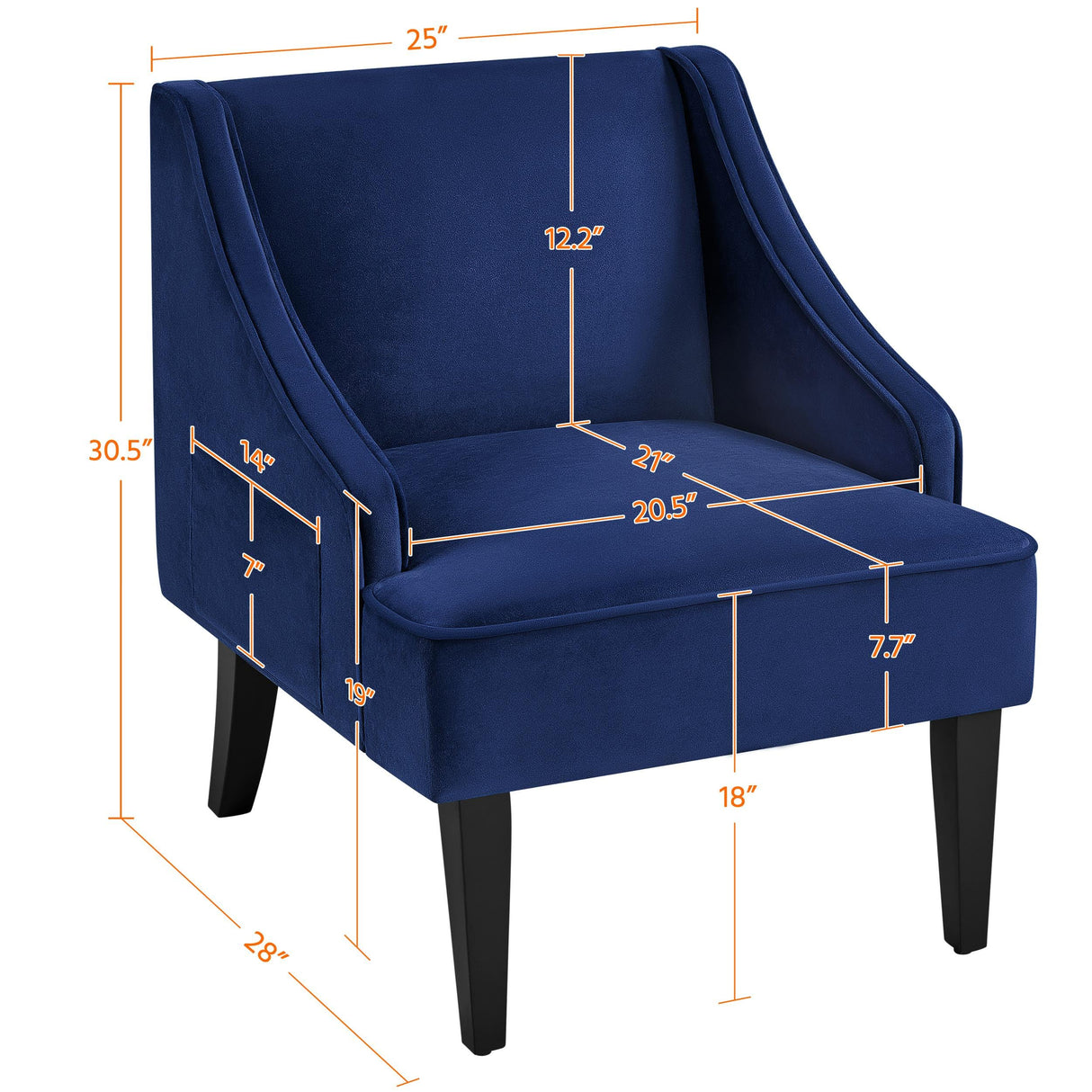 Yaheetech Mid-Century Accent Chair, Velvet Club Chair with Pocket, Wood Frame Comfy Barrel Chair for Living Room/Waiting Room/Bedroom, Blue Yaheetech