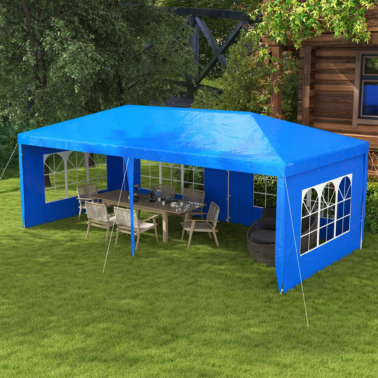 Outsunny 10' x 20' Large Party Tent, Outdoor Event Shelter, Gazebo Canopy with 4 Removable Window Sidewalls for Weddings, Blue Outsunny
