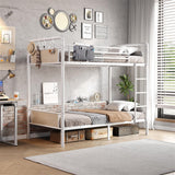 Jocoevol Bunk Bed Twin Over Twin, Heavy Duty Metal Industrial Bunkbeds with Ladder and Full-Length Guardrail, Convertible into 2 Individual Beds, Under-Bed Storage Space (White, Twin) Jocoevol