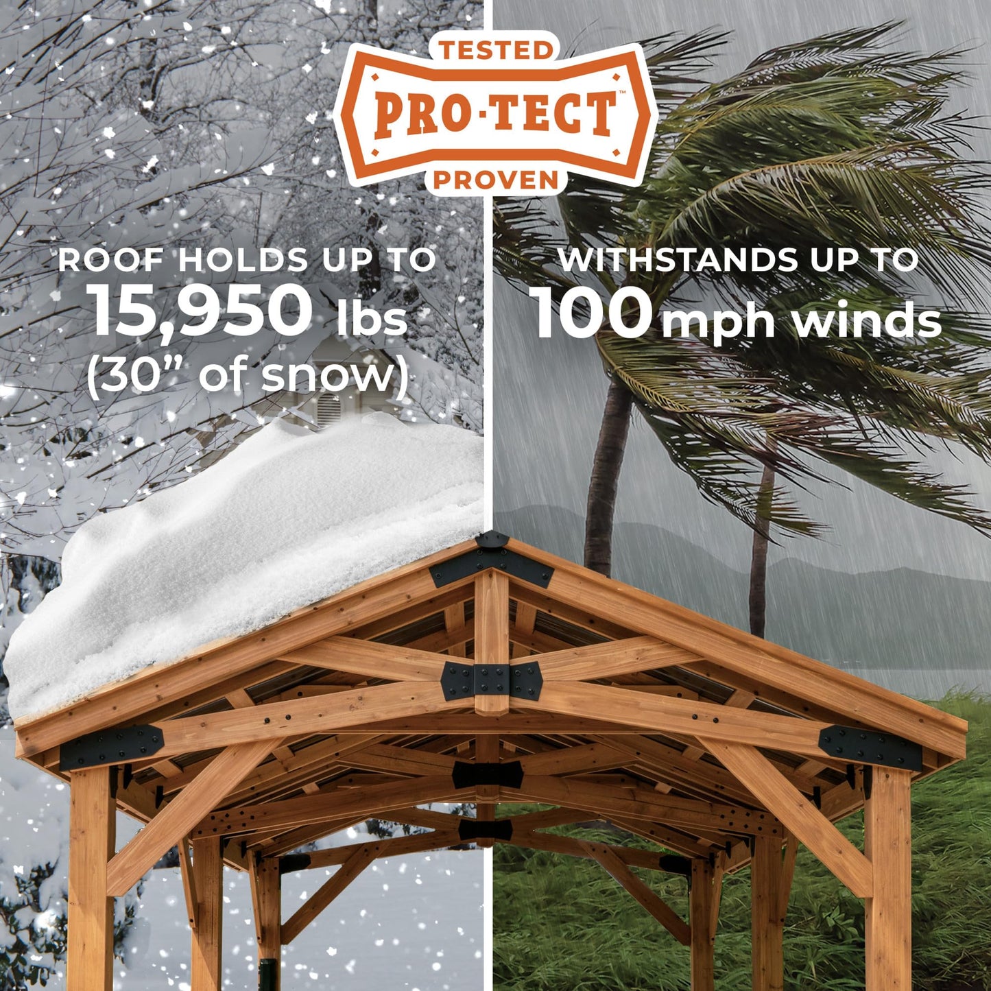 Backyard Discovery Norwood 24 ft. x 12 ft. Cedar Wood Gazebo,Thermal Insulated Steel Roof, Durable, Supports Snow Loads and Wind Speed, Rot Resistant, Backyard, Deck, Garden, Patio Light Brown