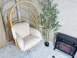 DWVO Wicker Swing Egg Chair 300lbs Capacity - Foldable Hanging Hammock with Cushions & Stand, Indoor/Outdoor Patio Swing Chair for Bedroom, Garden, Balcony (Beige) DWVO