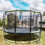 JumpFlex Large Round Recreational Backyard Trampoline & Net, 14 Foot Green/Black Jumpflex
