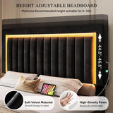 YITAHOME King Size Bed Frame with Adjustable Headboard, 4 Storage Drawers and RGB LED Lights, Velvet Upholstered Platform Bed with USB Ports, No Box Spring Needed, Fast Assembly, Noise-Free, Black YITAHOME