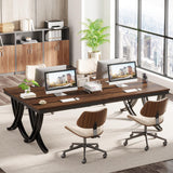 Tribesigns 6.5FT Conference Table for 6-8 People, 78 inch Long Rectangular Seminar Table with Strong Metal Frame, Business Furniture Boardroom Desk for Office Meeting Conference Room (1PCS, Brown) Tribesigns