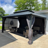 SHPAI Hardtop Gazebo 10x14FT, Aluminum Outdoor Gazebo with Galvanized Steel Double Roof Canopy, Curtains and Nettings, Metal Gazebo Permanent Pavilion for Patio Wedding, Party, Outdoor Dining, Gray SHPAI