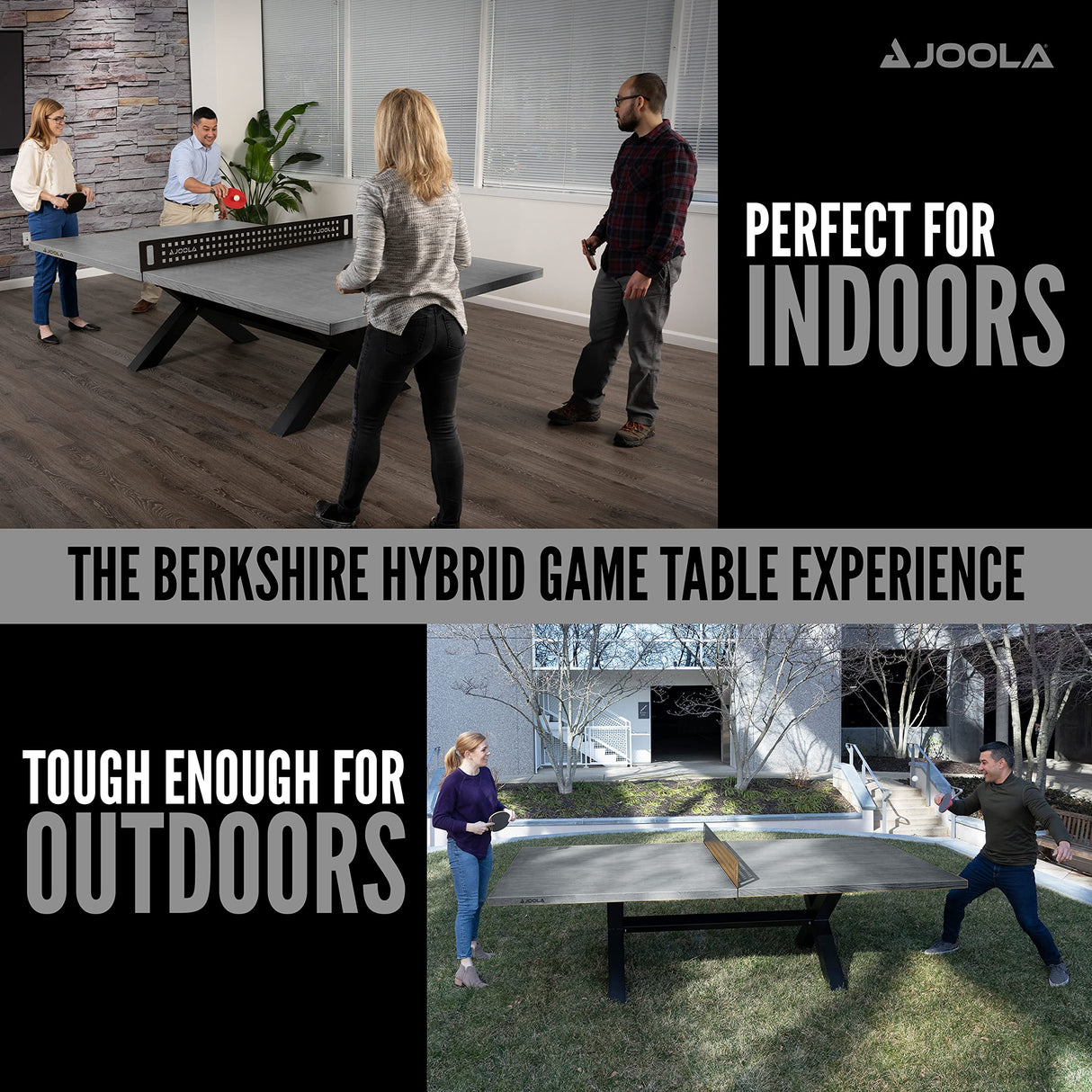 JOOLA Berkshire Outdoor Table Tennis Table - Multi Use Conference Table Dining Table - Concrete Gray Wood Look Includes Steel Outdoor Ping Pong Net Set & Frame - Hybrid Indoor Outdoor Ping Pong Table JOOLA