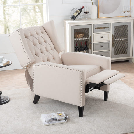 Push Back Recliner Chair,Easy Chairs for Small Spaces,Comfy Armchair,Reading Recliner Chairs for Adults,Living Room Accent Chair, Wingback and Rivets Design for Modern Recliner Chair(White) NITYASUNDARA