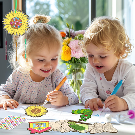 12 Pack Wind Chime Kit for Kids Make Your Own Wind Chime DIY Wood Arts and Crafts Decorative Coloring Wooden Hanging Ornaments for Girls Boys Home School Activity Party Supplies(Spring Flower Animal) TREACLUB