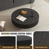 Apicizon 31.5'' Black Round Fluted Coffee Table for Living Room, Mordern Wood Coffee Table, Drum Coffee Table for Small Space, Center Accent Table, Mid-Century End Table for Apartment Apicizon