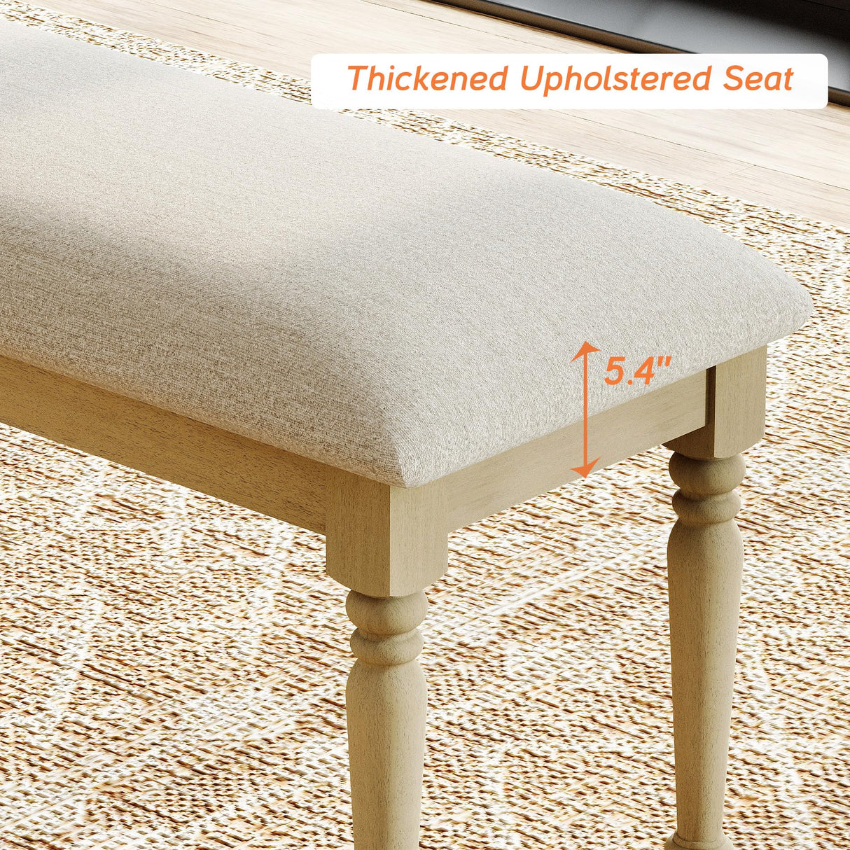 WAMPAT 6 Piece Dining Table Set, Wooden Rectangular Table for 6-8, 4 Dining Chairs with Cross-Back, Upholstered Bench with Rubber Wood Legs, Kitchen Table with Chairs for Dining Room, Oak WAMPAT