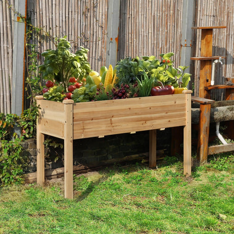 Yardenaler 47.1x22.6x29.9in Raised Garden Bed with Legs, Outdoor Elevated Wood Planted Box with Liner & Drainage Hole for Vegetable Flower, Backyard and Patio, Natural Yardenaler