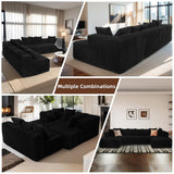130" Cloud Boneless Sectional Couches for Living Room, U Shaped Sleeper Sofa Bed with Deep Seat Chaise, High Density Foam Compression Sofa, Modular Black Corduroy Couch with 8 Pillows No Assembly CAPCAEK