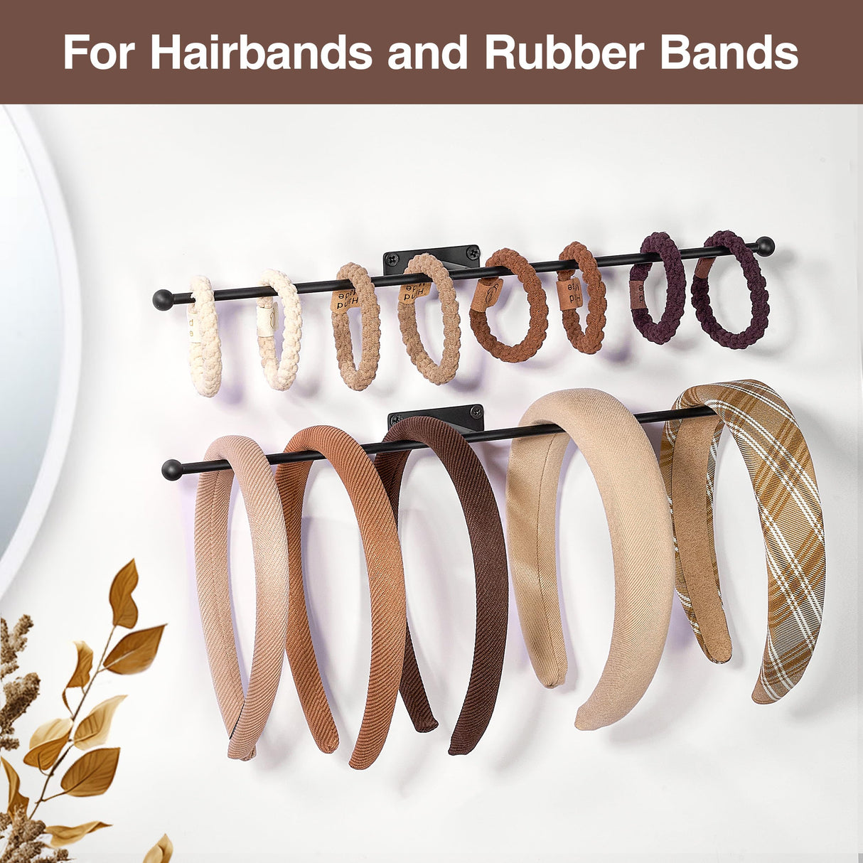 Josmimic Wall Hanging Jewelry Organizer: 12.6'' Necklace Holder for Earring, Bracelet, Rings, Hairband, Glasses, Black 2-Pack, Screws Included Josmimic