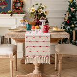 Caflife Christmas Table Runner 72 Inchs Long for Modern Farmhouse Room Home Christmas Decorations, Boho Red Table Runner, Natural Cotton Woven with Tassels for Holiday Kitchen and Dining Table Decor Caflife