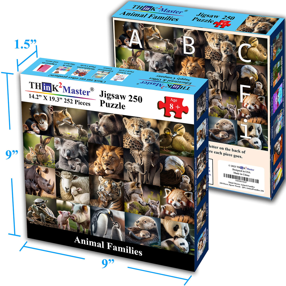 Think2Master Animal Families 250 Pieces Jigsaw Puzzle Featuring heartwarming Parent and Child Pairs. Fun Toy for Kids, School & Families. Great Gift for Boys & Girls Ages 8+. Size: 14.2” X 19.3” THINK2MASTER