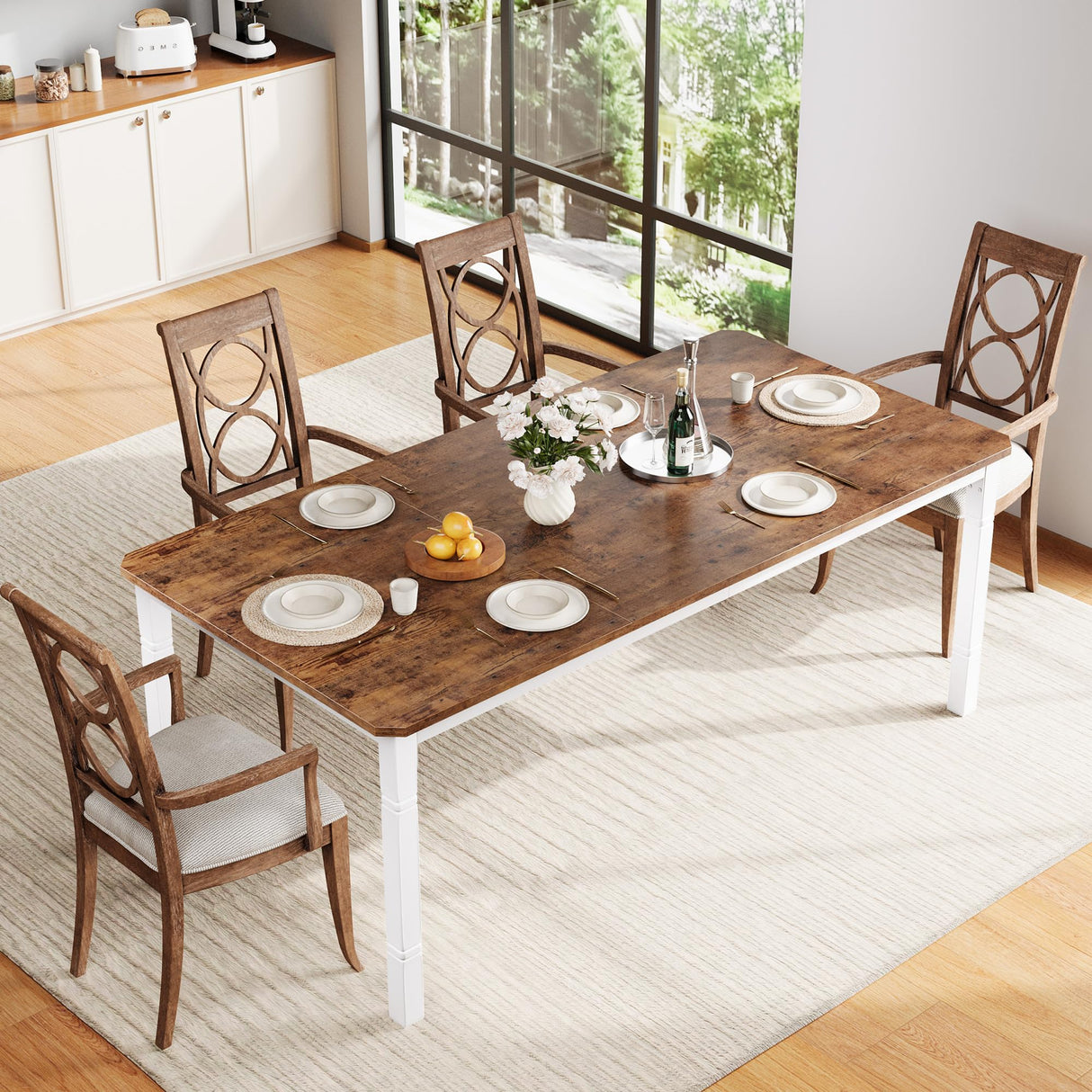 79" Large Industrial Dining Room Table for 6-8 People Rectangular Wood Kitchen Table Modern Farmhouse Dining Table Kitchen Dining Room Table with Heavy Duty Metal Legs forKitchen, Living Room dainslef