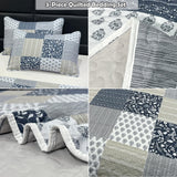 Navy Blue Gray Oversized King Bedspread Set 128x120 Extra Wide, 3 Piece Quilt Set Patchwork Plaid Bedding Set Quilted Bedspread Coverlet Set Reversible Lightweight Microfiber Bed Cover Comforter Set Cozyholy