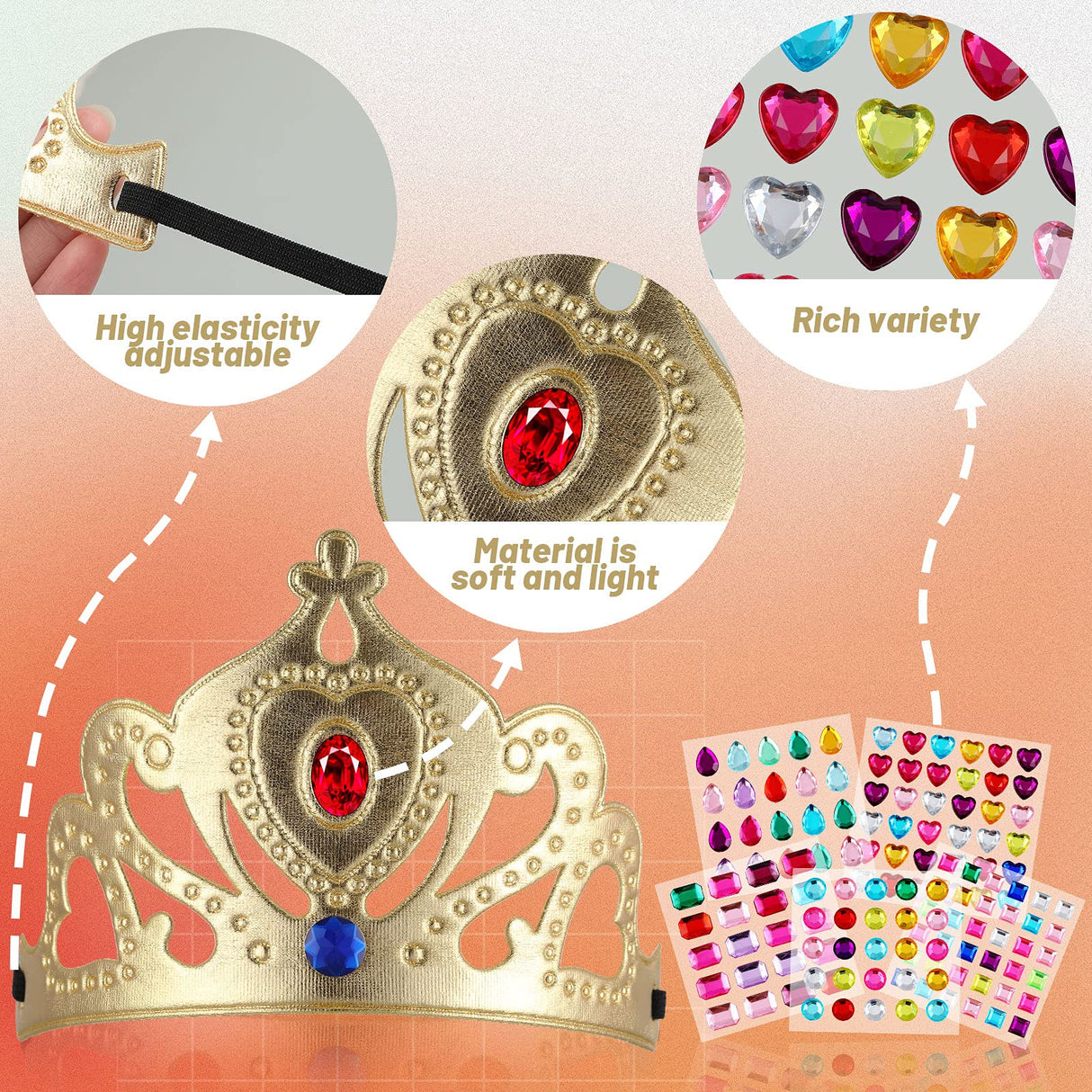 Epakh Princess Party Crowns Set, 27 Pcs DIY Crown with Diamond Stickers, Princess Party Supplies, Birthday Party Decoration Favor Supplies, Costume Headwear, for Children, Princess Fans Epakh