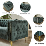 Nestglow Luxury Chenille Buttons Tufted Sofa, 82'' Sectional Sofa, Modern 3 Seater Deep Sectional Couch with Copper Nail Decoration and Gold Metal Legs for Living Room, Bedroom, Apartment, Green Nestglow
