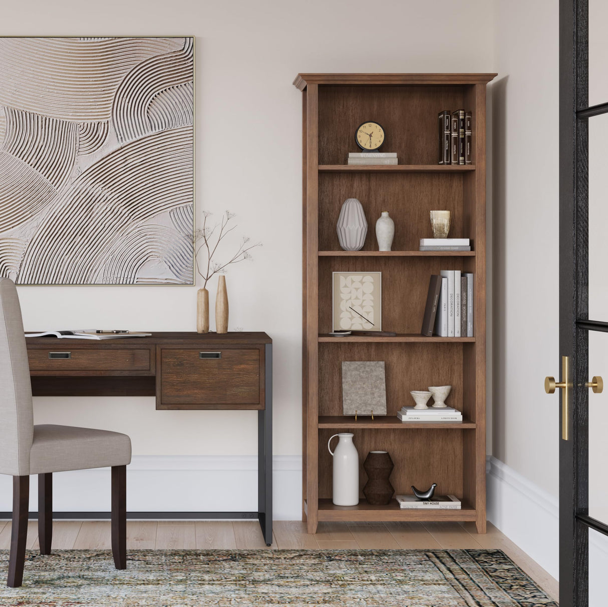 SIMPLIHOME Amherst SOLID WOOD 30 Inch Wide Transitional 5 Shelf Bookcase in Rustic Natural Aged Brown, for The Living Room, Study Room and Office SIMPLIHOME