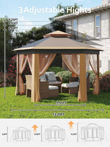 Pop Up Gazebo 13x13Ft, Outside Canopy Tent with 6 Pcs Mosquito Netting, One Push Setup for Backyard Patio Garden Activities - Khaki & Beige Garveelife