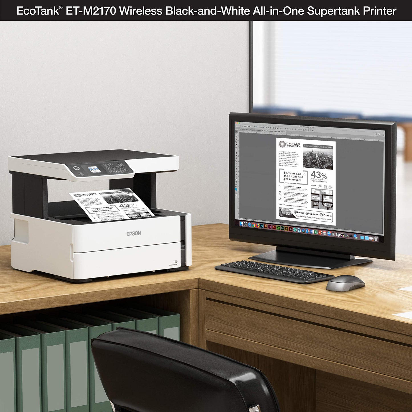 Epson EcoTank ET-M2170 Wireless Monochrome All-in-One Supertank Printer with Ethernet PLUS 2 Years of Unlimited Ink*,White