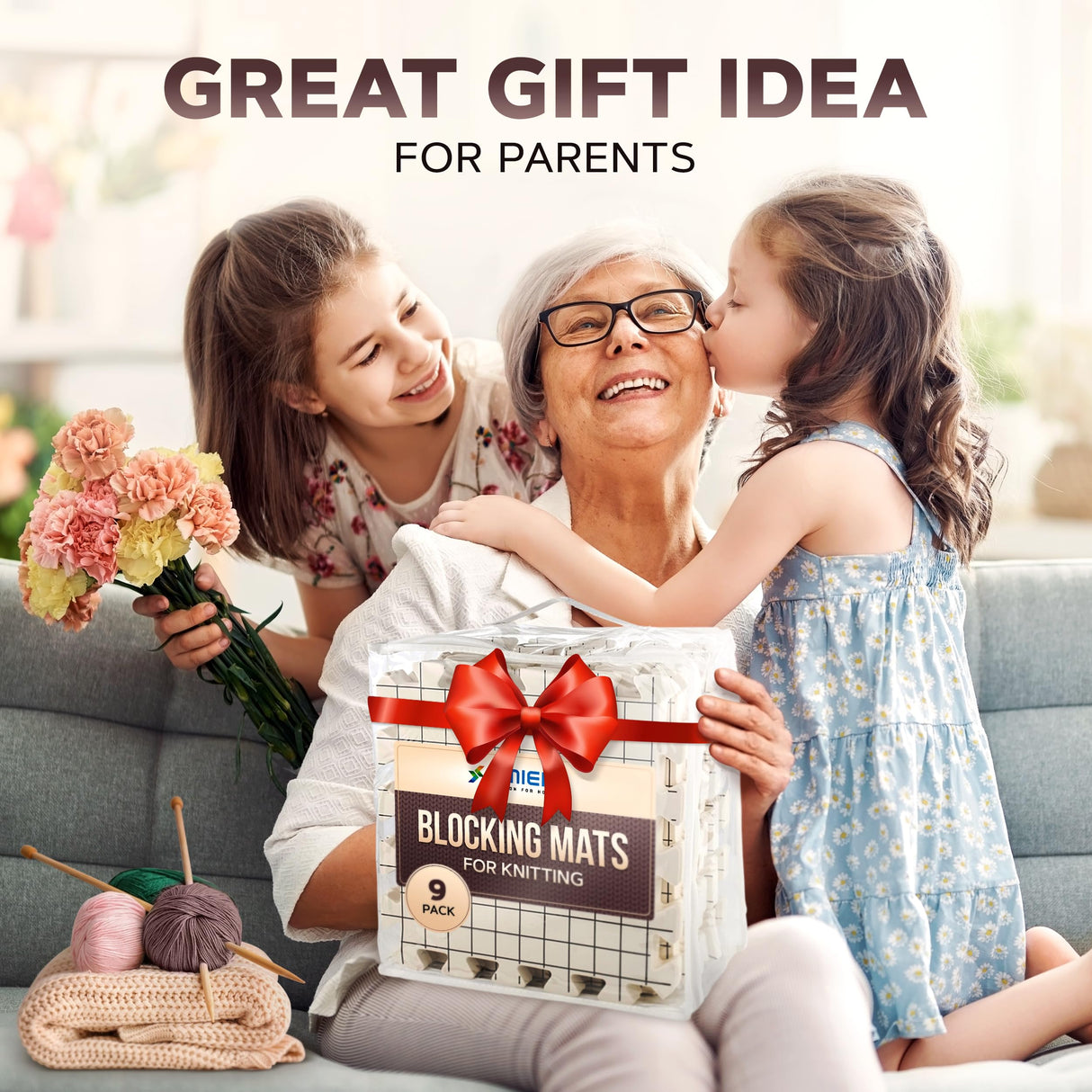 UMIEN™ Blocking Mats for Knitting (9-Pack) - Extra Thick Blocking Boards for Crochet Projects with Grids - Suitable for Needlepoint Or Crochet - Included 100 T-Pins & Storage Bag UMIEN