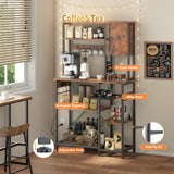 Decofy Bakers Rack with Power Outlet - Microwave Stand with Storage, Large Coffee Bar with K Cups Holder, 5 Tiers Metal Kitchen Shelves Rack, 39.37 x 15.75 x 63 Inches, Brown Decofy