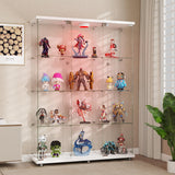 HAMBING Glass Display Cabinet with LED Light & Lock, 4 Shelves 3-Column Display Showcase, 2 Side Doors and Open Center Column, Tempered Glass Curio Cabinet for Bedroom, Living Room - White HAMBING