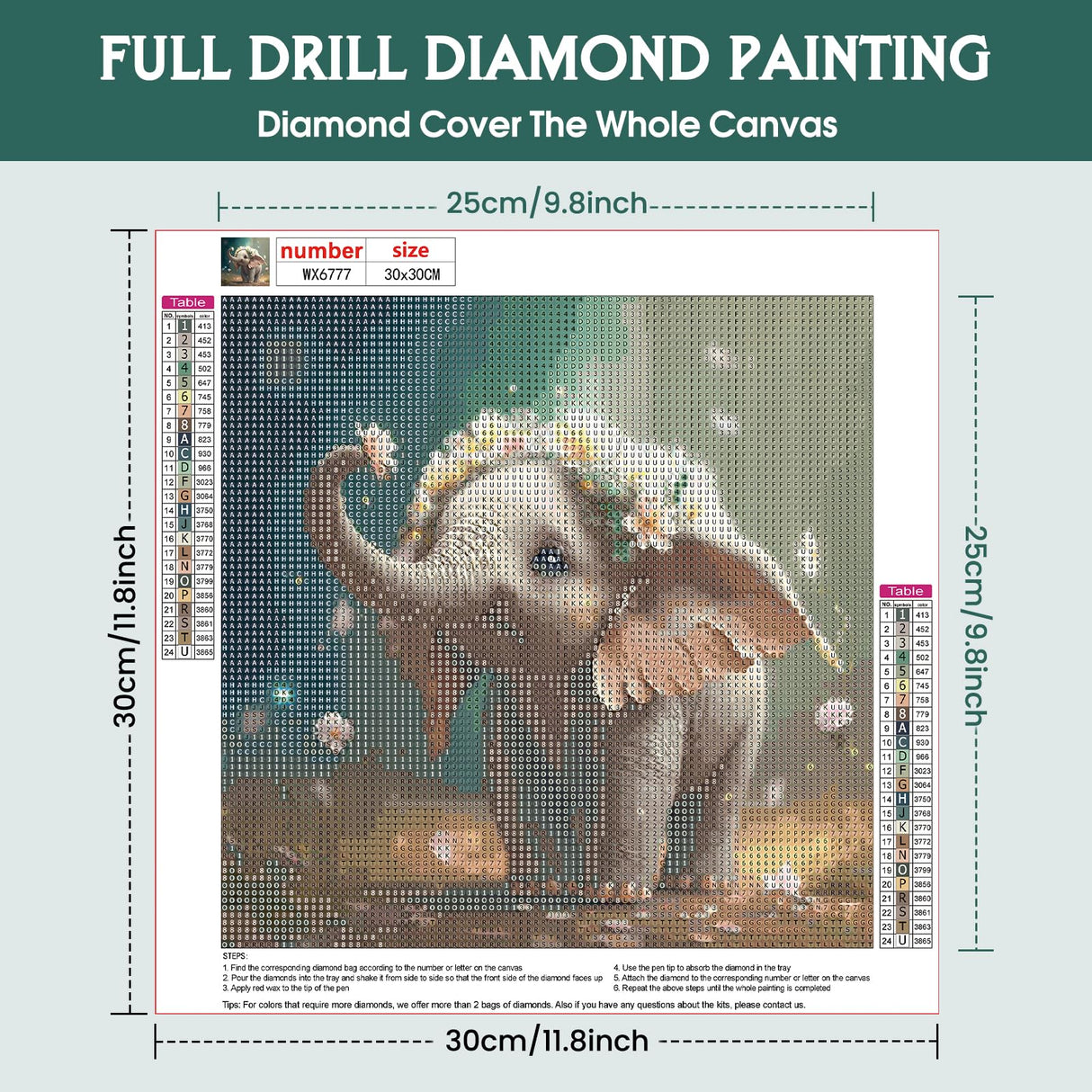 RICUVED Elephant Diamond Painting Kits for Adults, Diamond Art Kits 5D Animal Diamond Art Kits for Beginner, Diamond Dots Painting Full Round Drill Art and Crafts for Home Wall Decor 12x12 Inch RICUVED