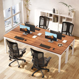 LITTLE TREE 78.7-Inch Ultra Long Double Desk, Writing Gaming Work Computer Two-Person Desk for Home Office, Walnut + White LITTLE TREE