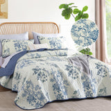 WONGS BEDDING Blue Floral Quilt Set King,Botanical Leaf & Butterfly Pattern Bedspread Coverlet Set,Soft Beautiful Farmhouse Plants Quilts Bedding Set for All Seasons(104"×90") WONGS BEDDING