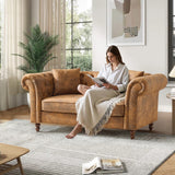 66" Chesterfield Tech Fabric Loveseat Sofa, High-Tech Fabric Upholstered Rolled Arm Couch, Tufted Mid Century Modern 2-Seater Sofa for Living Room, Office, Small Apartment,Brown TTK