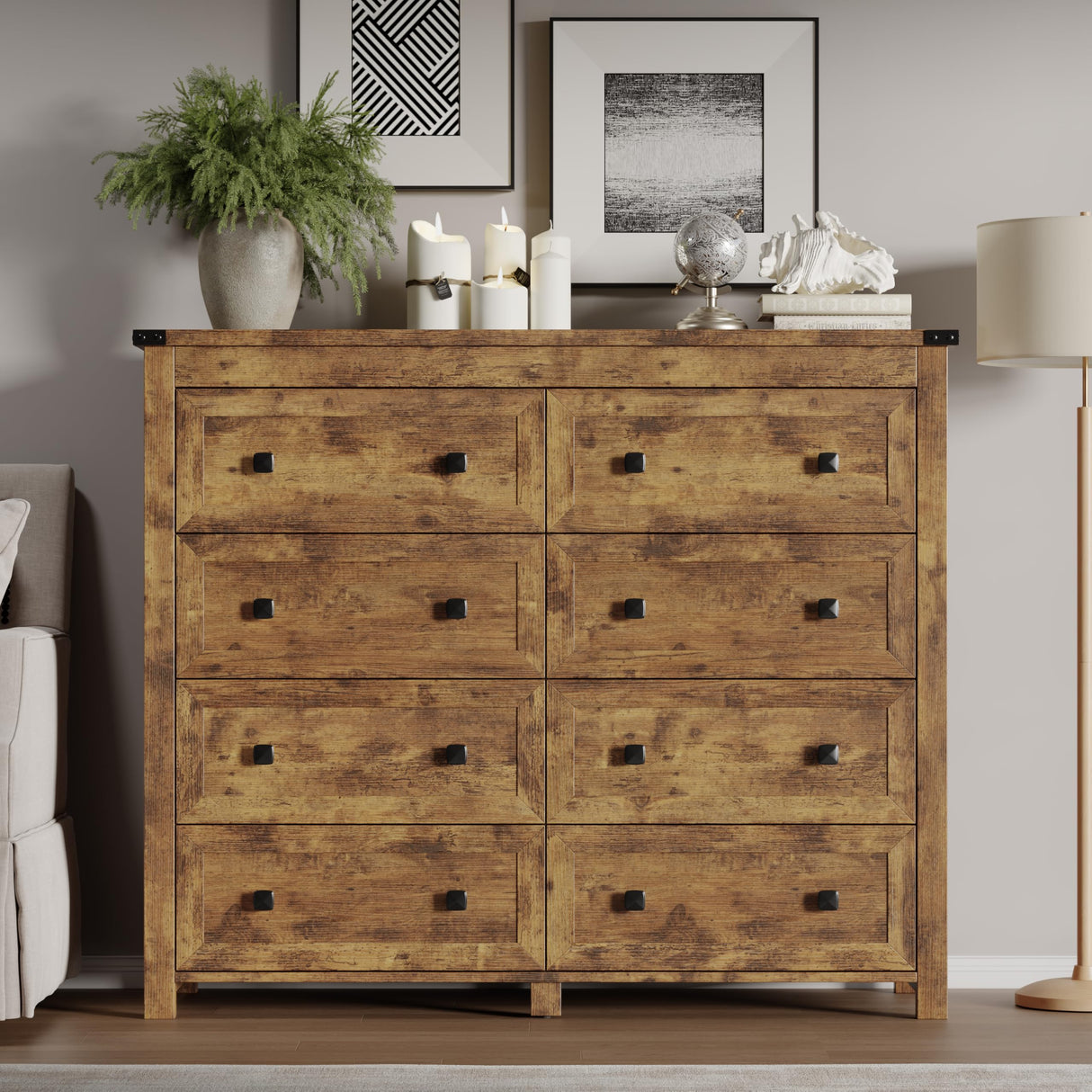 BORNOON Tall 8-Drawer Dresser, Modern Wooden Storage Chest of Drawers, Dresser TV Stand, Wood Drawer Organizer with Metal Handles for Bedroom, Living Room, Hallway BORNOON