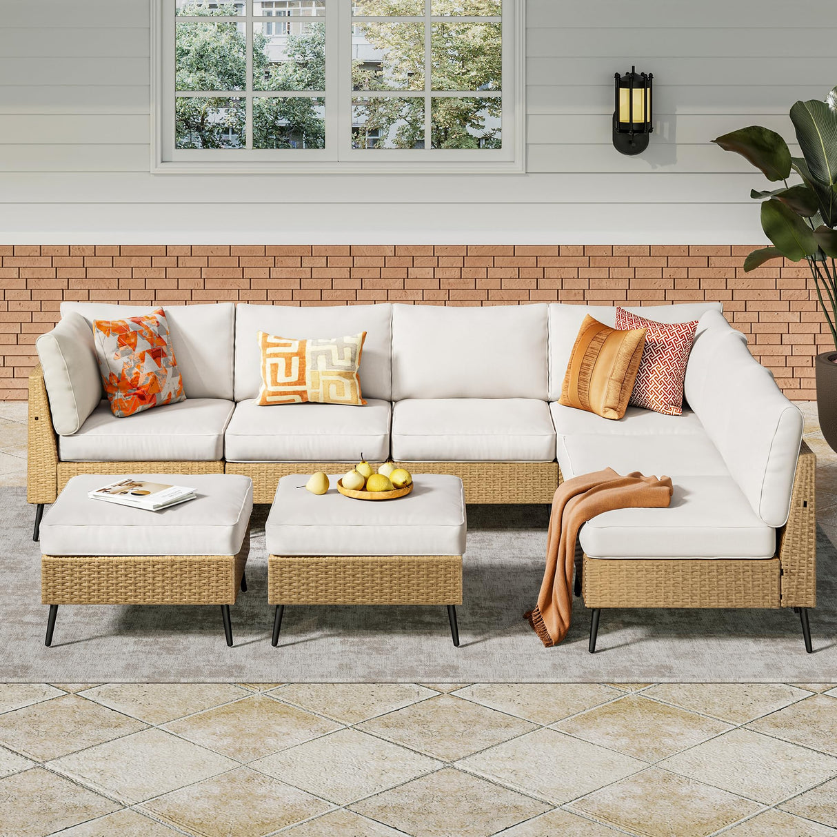 SUNCOZE 8 Pieces Outdoor Patio Furniture Sets, Outdoor Sectional Furniture PE Rattan Wicker Sofa Set, All Weather Patio Conversation Set with Cushion and Ottoman for Deck, Lawn and Pool SUNCOZE