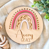Personalized Birth Announcement Sign for Hospital - Single Sided - Wooden Newborn Announcement Sign - Name Baby Announcement Rainbow Sign Customized Generic