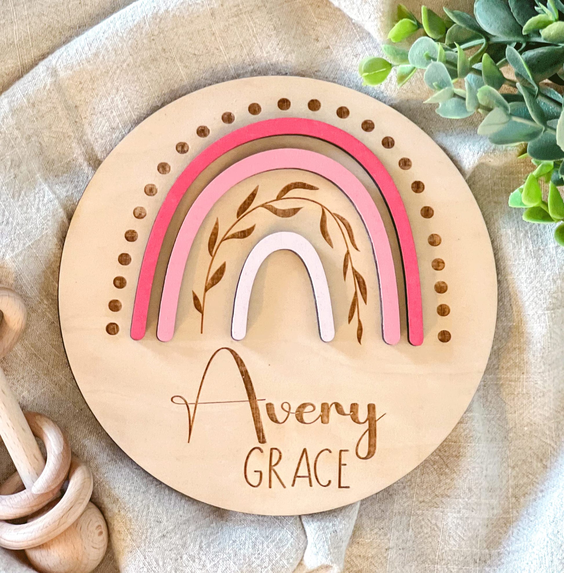 Personalized Birth Announcement Sign for Hospital - Single Sided - Wooden Newborn Announcement Sign - Name Baby Announcement Rainbow Sign Customized - WoodArtSupply