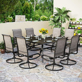 PHI VILLA 9 Pcs Patio Dining Set with Large Square Metal Dining Table & 8 Outdoor Padded Textilene Fabric Swivel Dining Chairs, Outside Table Chair Furniture Dining Set for 8 Person PHI VILLA