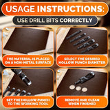 Leather Hole Punch Tool Set - 6 Pcs Drill Bits 3/16" 1/4" 5/16" 3/8" 7/16" 1/2" - High-Precision Leather Punch Tool for Belts, Fabric, and Crafts - Durable Carbon Steel, Sharp and Efficient LIBERHAUS