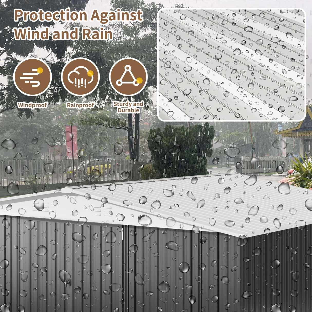 Polar Aurora 12x14 FT Outdoor Storage Shed, Garden Shed with Updated Frame Structure and Lockable Doors, Metal Tool Sheds for Backyard Garden Patio Lawn, White Polar Aurora