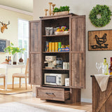Farmhouse Kitchen Pantry Cabinet - 72" Tall Wood Kitchen Storage Cabinets with Adjustable Shelves & 2 Barn Doors & Drawer, Versatile Storage for Dining Room, Bathroom, Utility Room, Light Brown JXQTLINGMU