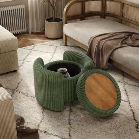 Furniture of America Lennox Modern Chenille 25-inch Round Storage Ottoman with Reversible Flip Top, Upholstered Footstool for Living Room, Bedroom, Entryway, Green Furniture of America