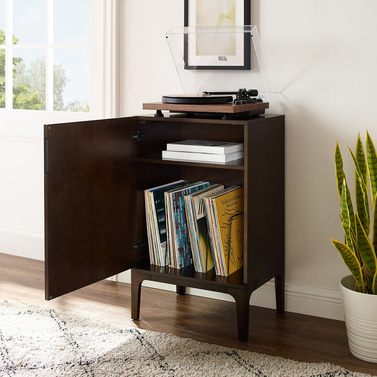 Crosley Furniture Asher Record Player Stand with Storage for Vinyl Records, Dark Brown Crosley Furniture