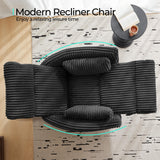 LINSY 360 Swivel Recliner Chair - Corduroy Nursery Glider Rocking Chair with 2 Pillows, Comfy High Back Adult Recliner for Small Spaces, Nursery Bedroom Living Room Reclining (Black) LINSY