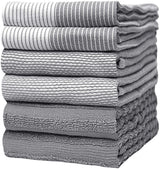 Premium Kitchen Towels (20”x 28”, 6 Pack) | Large Cotton Kitchen Hand Towel | Flat & Terry Dish Cloths | Highly Absorbent Tea Towels Set with Hanging Loop | Gray Bumble Towels