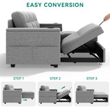 YITAHOME Sleeper Sofa, L-Shaped Sofa Couch w/Chaise & USB, 4-seat Fabric Convertible Couch Bed w/Pull Out Bed & Storage, Reversible Sectional Sofa for Living Room, Light Gray YITAHOME
