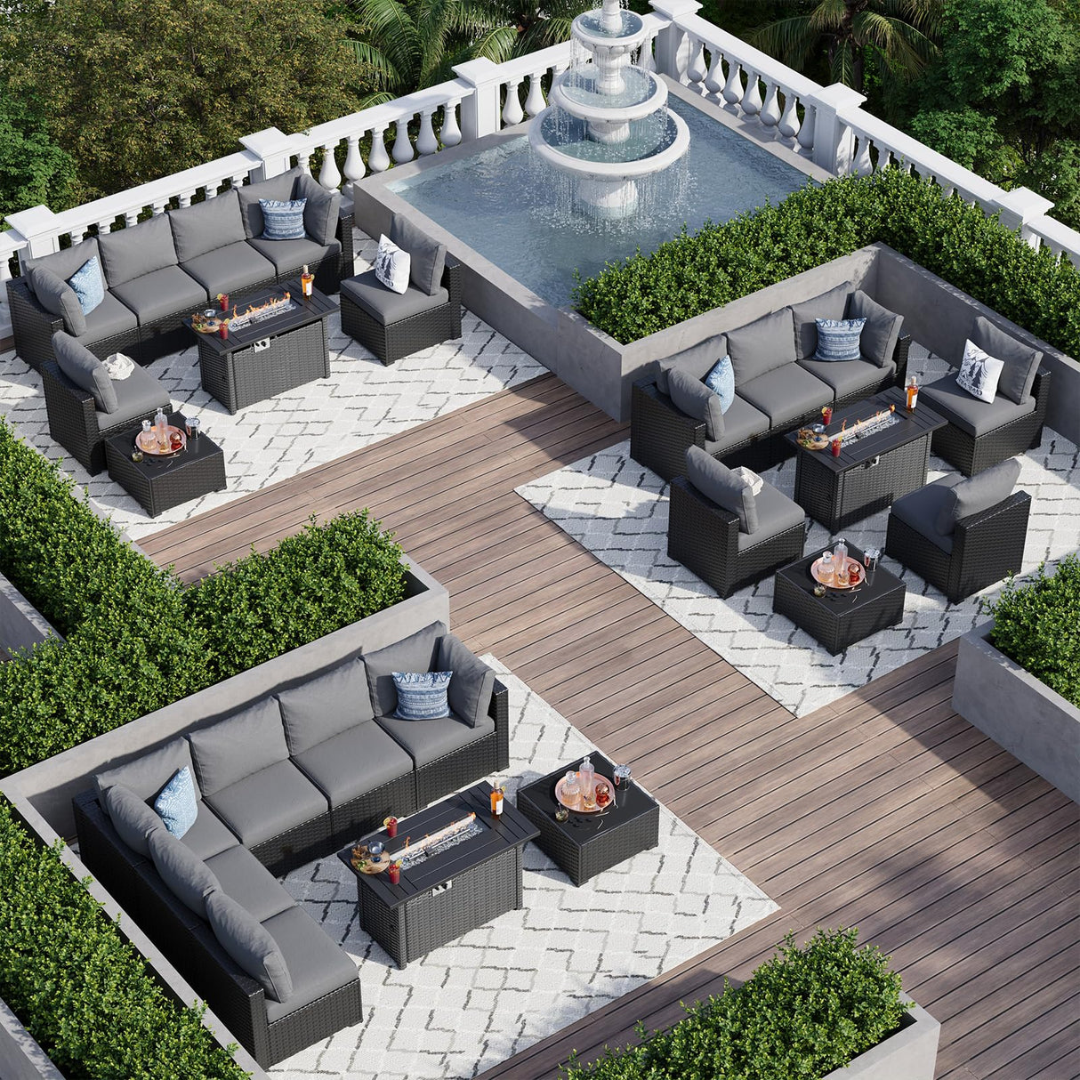 Aoxun 8 Piece Patio Furniture Set with 44” Fire Pit Table Wicker Rattan Patio Sectional Sofa Set Outdoor Seating Furniture with Thickened Cushion, Grey Aoxun